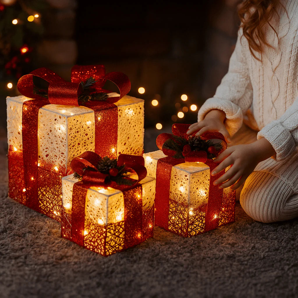 Set 3 svjetleće dekorativne poklon kutije