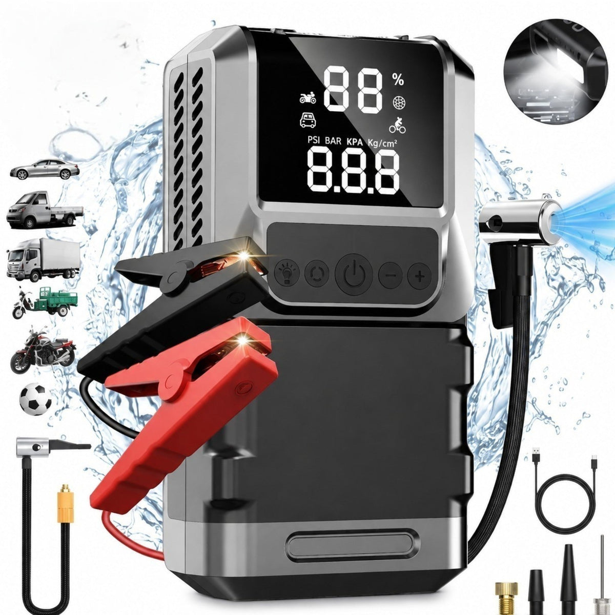 Auto starter 10u1 – za auto, kombi, motor i nastavci za pumpanje