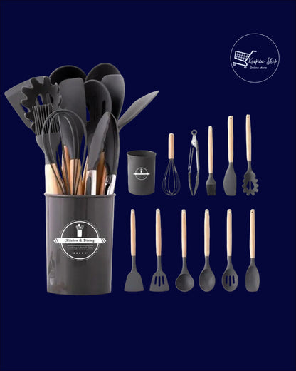 Komplet silikonskog kuhinjskog pribora - 12 komada sa stalkom