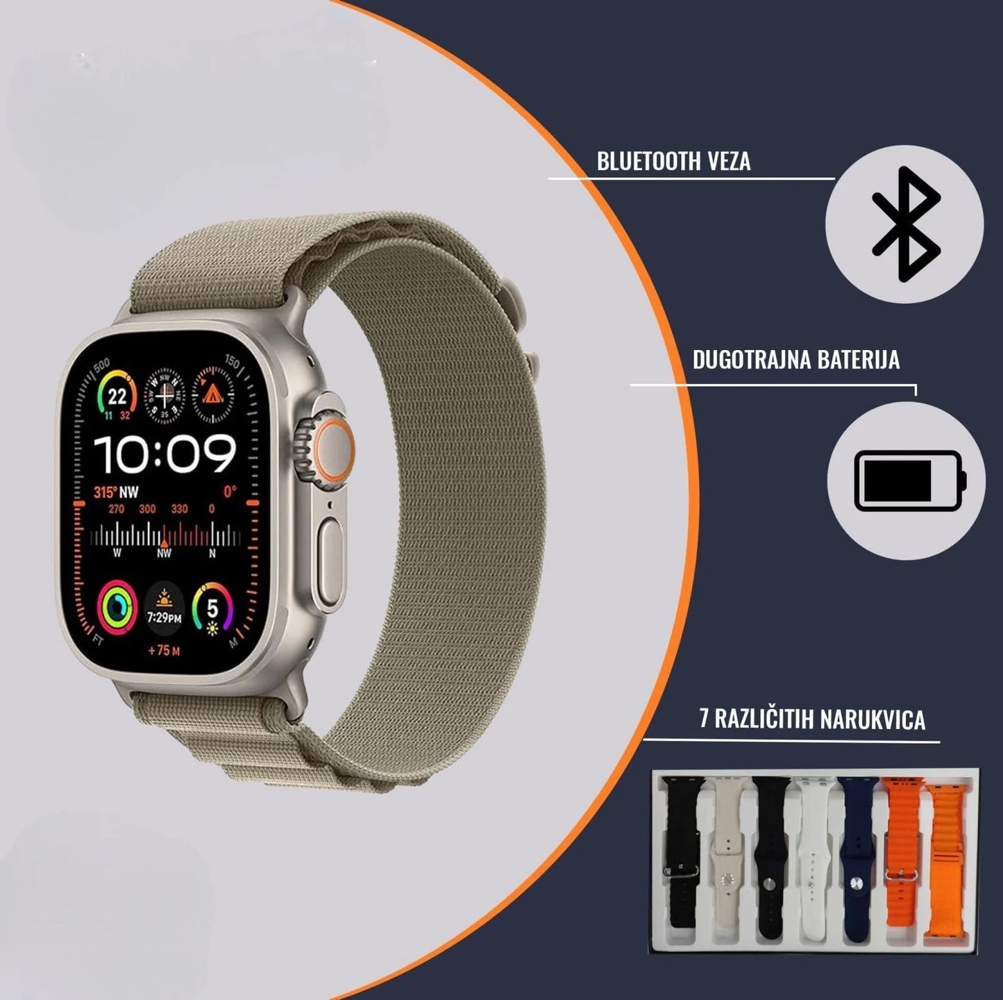 Pametni sat USE-Ultra19 + Bežične slušalice + 8 Narukvica