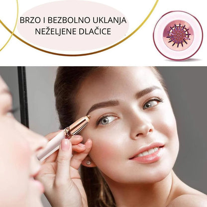 Žena oblikuje obrvu epilatorom ispred ogledala