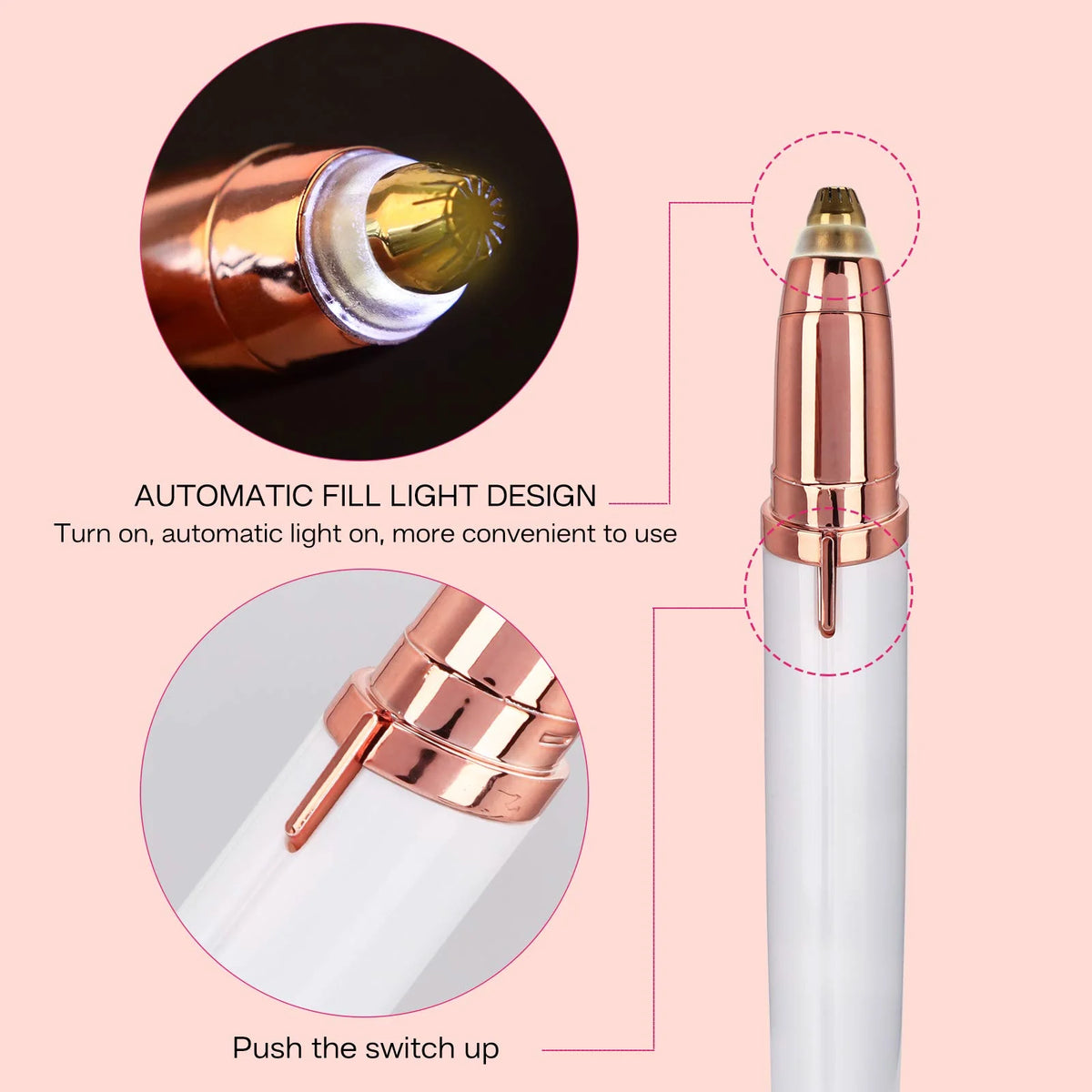 Epilator za obrve sa ugrađenim svjetlom i prekidačem, detalji