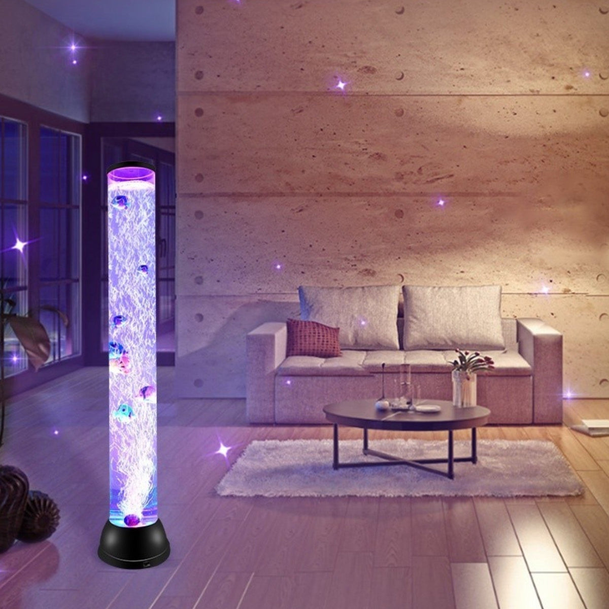 LED lampa sa ribicama kao dekoracija dnevne sobe