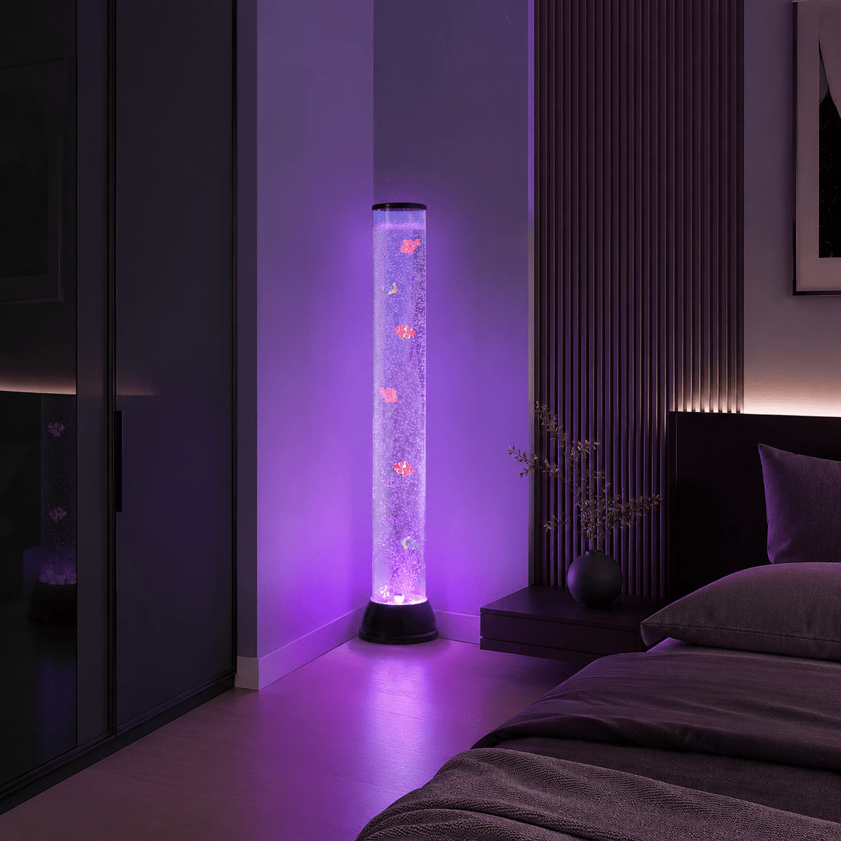 LED lampa akvarij – ljubičasto svjetlo u spavaćoj sobi