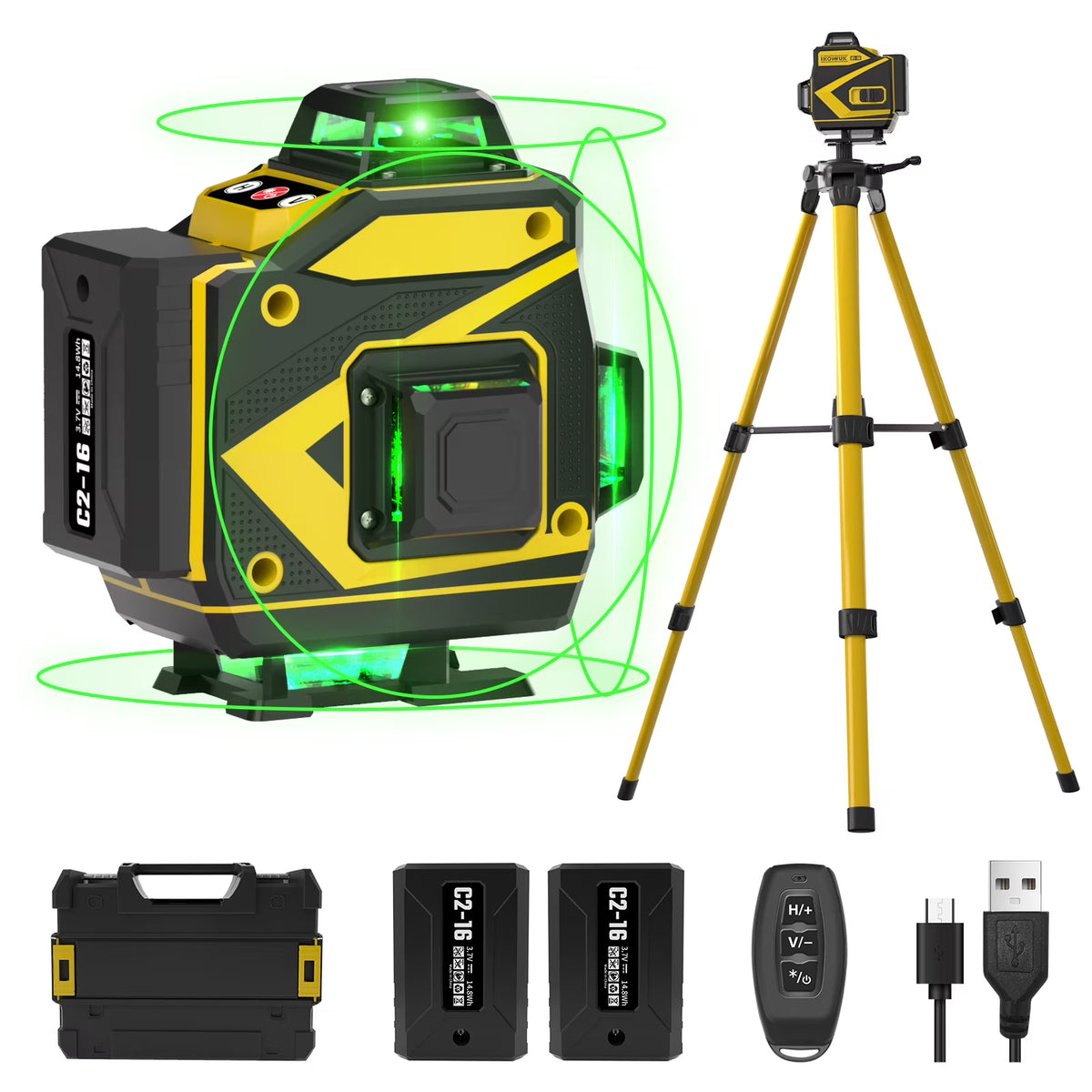 Hanson laser sa zelenim linijama, stativ, kofer, dvije baterije, daljinski i USB kabl