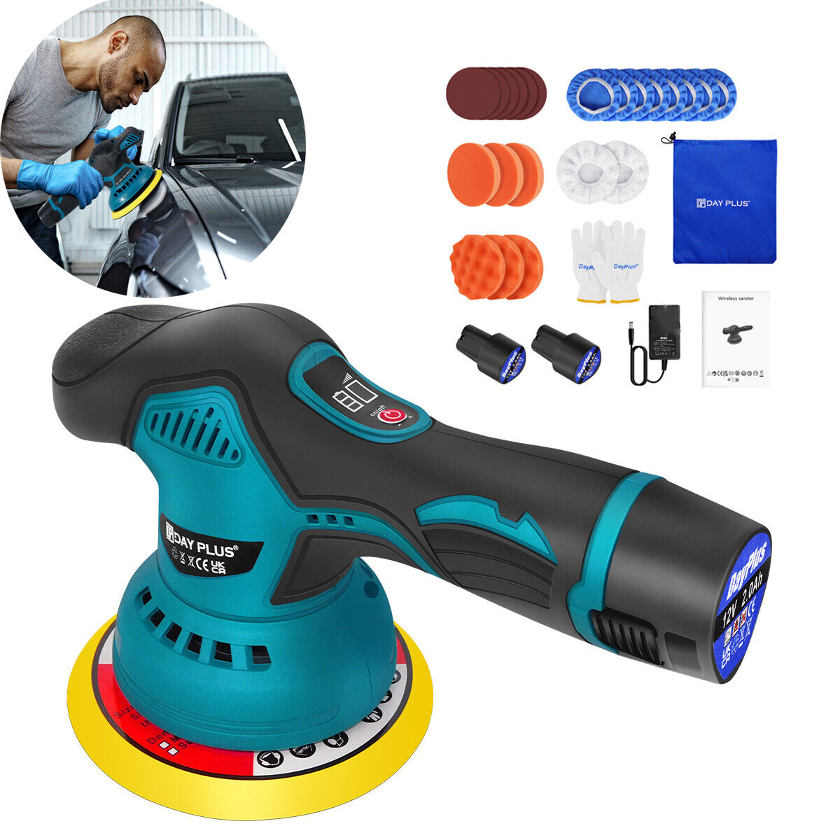 Rotaciona aku polirka 12V sa 2 baterije – Potenciometar 8 brzina – Auto detailing