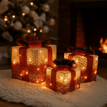 Set 3 svjetleće dekorativne poklon kutije