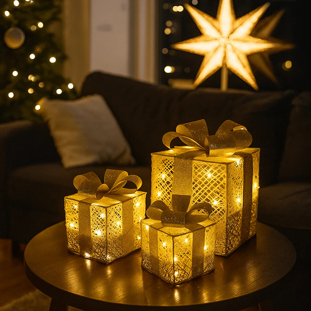 Set 3 svjetleće dekorativne poklon kutije