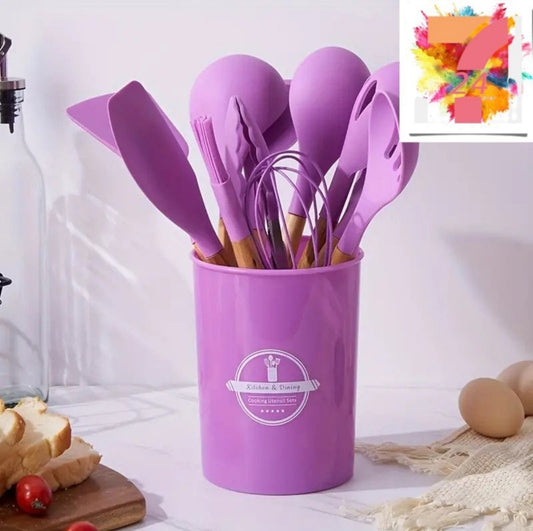 Komplet silikonskog kuhinjskog pribora - 12 komada sa stalkom